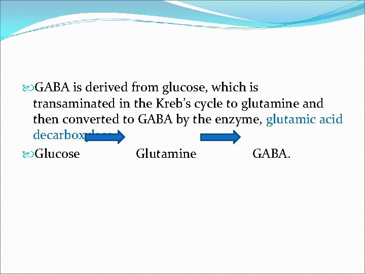 GABA is derived from glucose, which is transaminated in the Kreb’s cycle to GABA is derived from glucose, which is transaminated in the Kreb’s cycle to