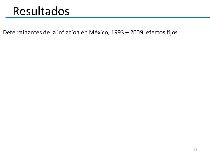 Resultados Determinantes de la inflación en México, 1993 – 2009, efectos fijos. 15 