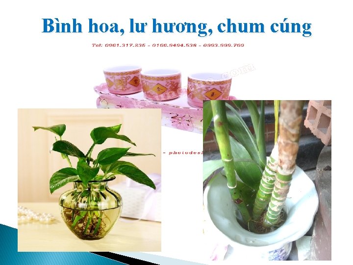 Bình hoa, lư hương, chum cúng 