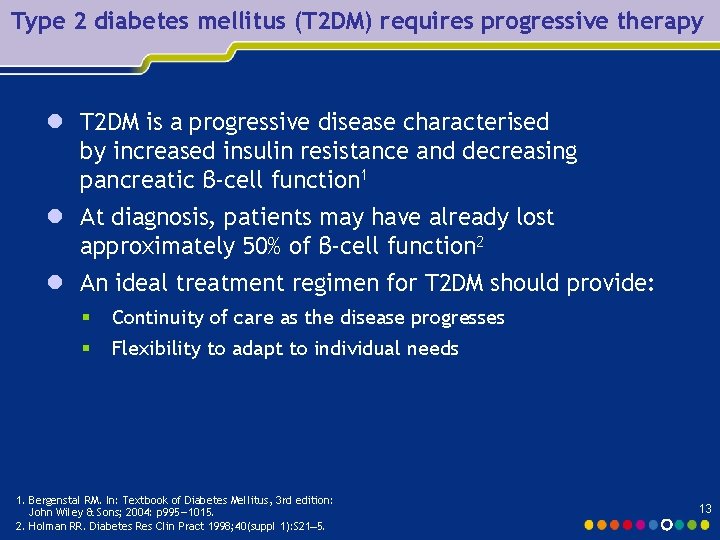 Type 2 diabetes mellitus (T 2 DM) requires progressive therapy l T 2 DM
