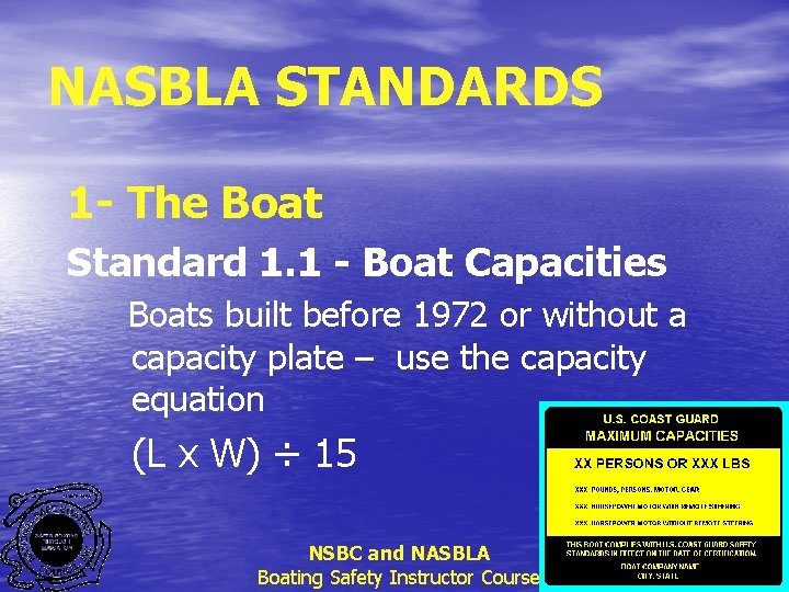 NASBLA STANDARDS 1 - The Boat Standard 1. 1 - Boat Capacities Boats built