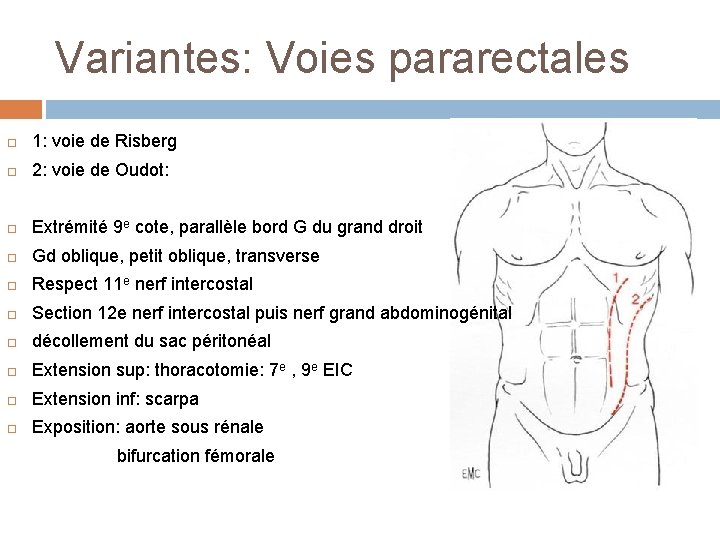 Variantes: Voies pararectales 1: voie de Risberg 2: voie de Oudot: Extrémité 9 e