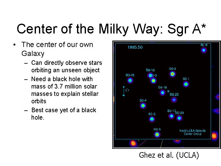 Center of the Milky Way: Sgr A* • The center of our own Galaxy