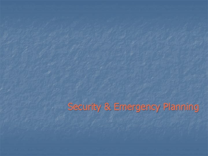 Security & Emergency Planning 