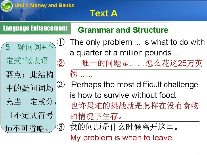 Unit 8 Money and Banks Text A Grammar and Structure ① The only problem.