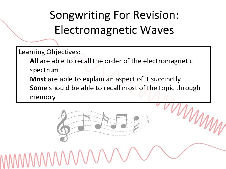 Songwriting For Revision: Electromagnetic Waves Learning Objectives: All are able to recall the order
