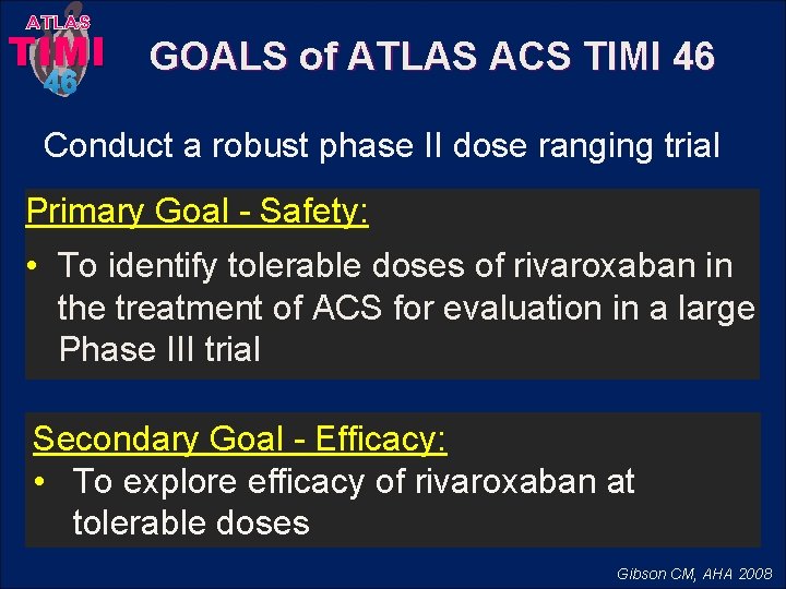 ATLAS TIMI 46 GOALS of ATLAS ACS TIMI 46 Conduct a robust phase II