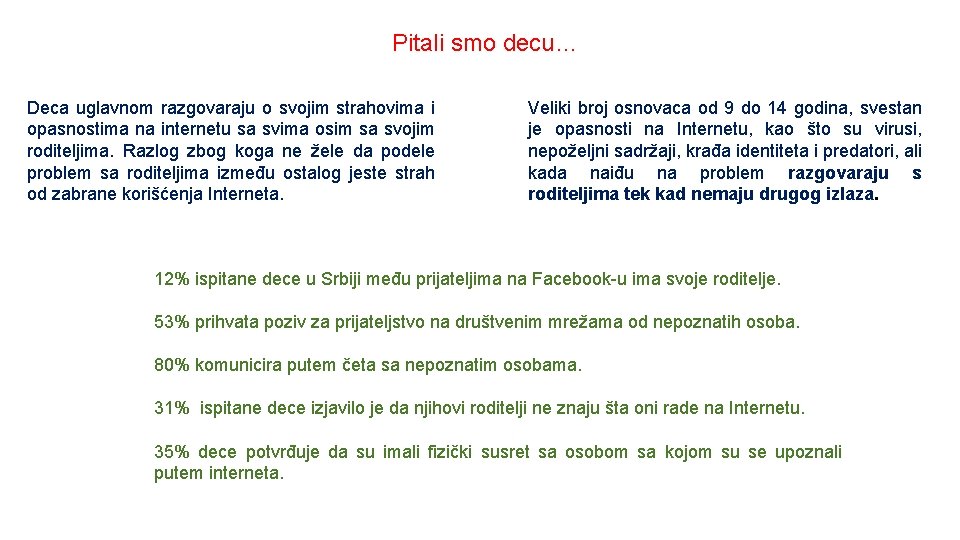 Pitali smo decu… Deca uglavnom razgovaraju o svojim strahovima i opasnostima na internetu sa