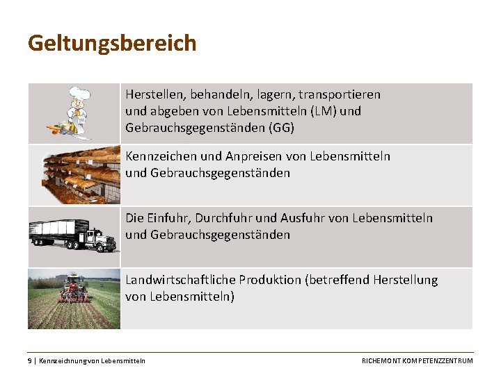 Geltungsbereich Herstellen, behandeln, lagern, transportieren und abgeben von Lebensmitteln (LM) und Gebrauchsgegenständen (GG) Kennzeichen