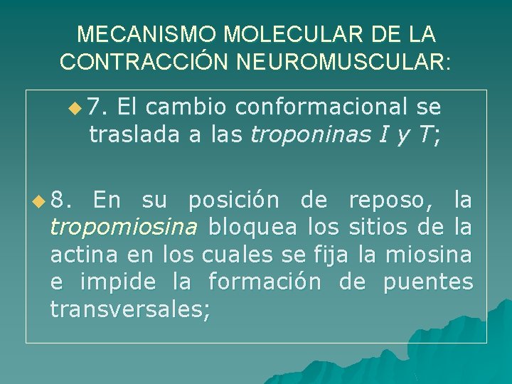 MECANISMO MOLECULAR DE LA CONTRACCIÓN NEUROMUSCULAR: u 7. El cambio conformacional se traslada a