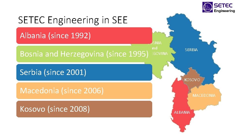 SETEC Engineering in SEE Albania (since 1992) BOSNIA and HERZEGOVINA Bosnia and Herzegovina (since