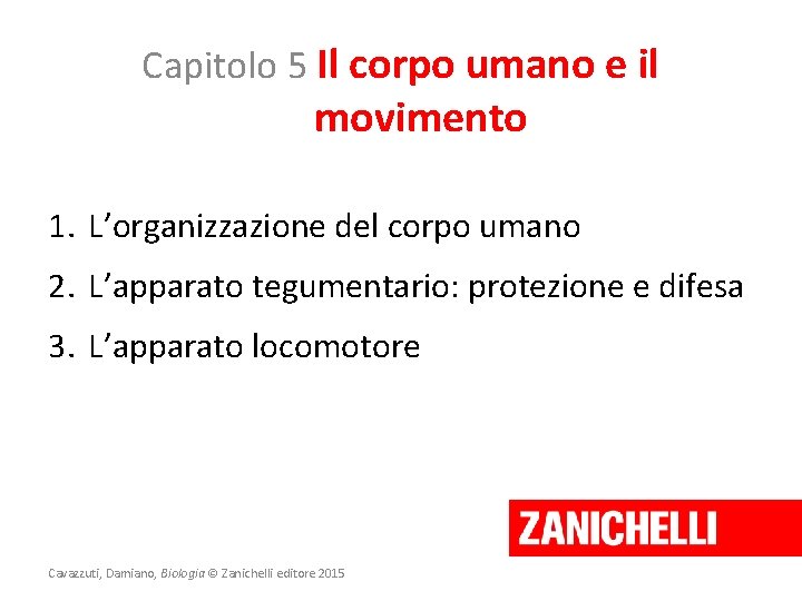 Capitolo 5 Il corpo umano e il movimento 1. L’organizzazione del corpo umano 2.