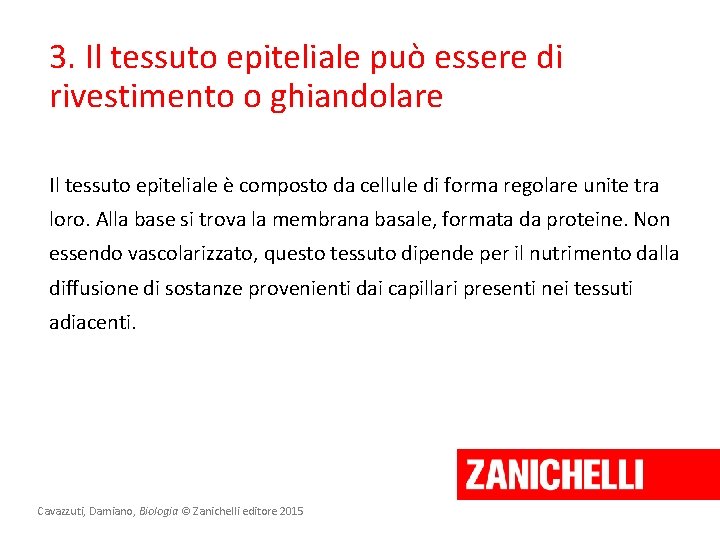 3. Il tessuto epiteliale può essere di rivestimento o ghiandolare Il tessuto epiteliale è