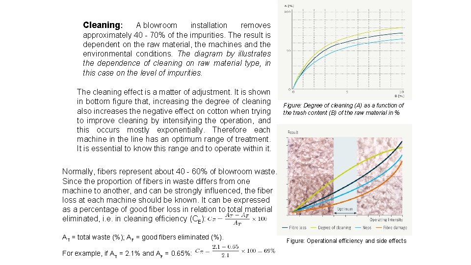 Cleaning: A blowroom installation removes approximately 40 - 70% of the impurities. The result