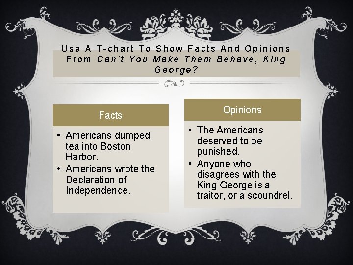 Use A T-chart To Show Facts And Opinions From Can’t You Make Them Behave,