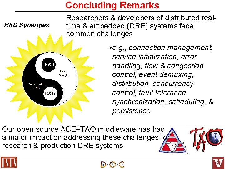 Concluding Remarks R&D Synergies R&D Researchers & developers of distributed realtime & embedded (DRE)