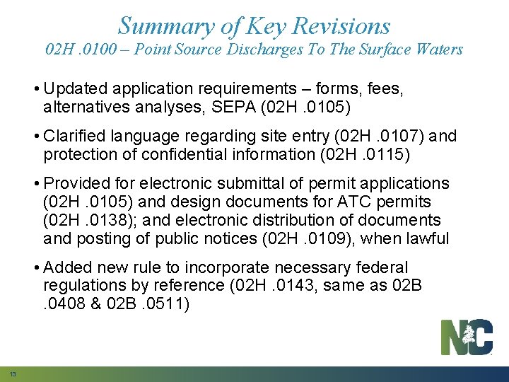 Summary of Key Revisions 02 H. 0100 – Point Source Discharges To The Surface