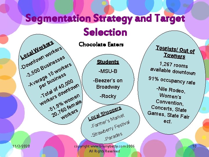Segmentation Strategy and Target Selection e ork l. W rs rs rke Chocolate Eaters