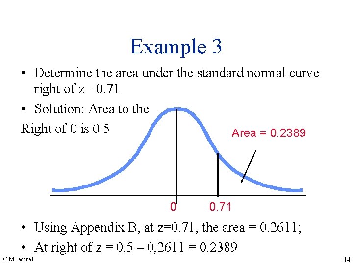 Example 3 • Determine the area under the standard normal curve right of z= Example 3 • Determine the area under the standard normal curve right of z=