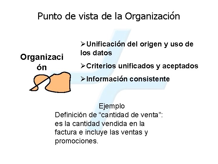 Punto de vista de la Organización Organizaci ón ØUnificación del origen y uso de
