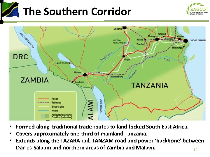 The Southern Corridor • Formed along traditional trade routes to land-locked South East Africa.