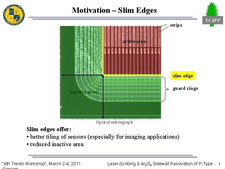 Motivation – Slim Edges strips active area slim edge guard rings inactive area Optical