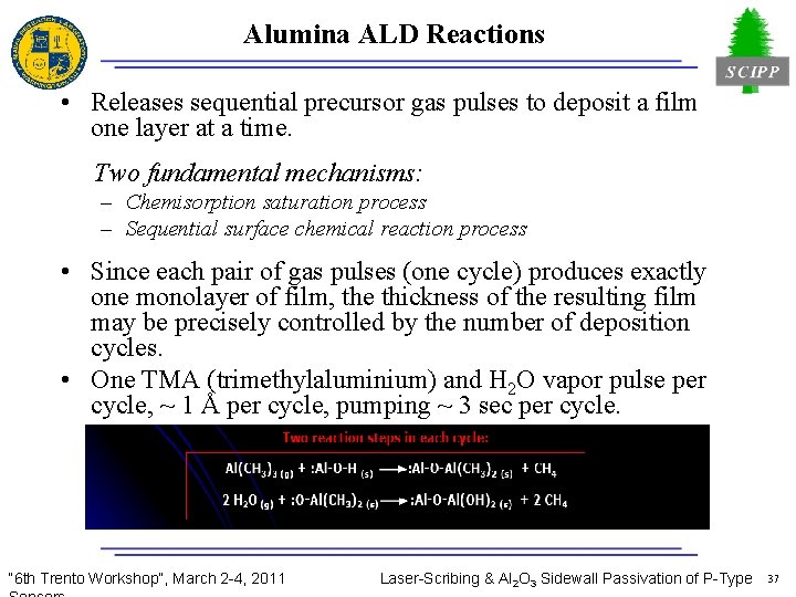 Alumina ALD Reactions • Releases sequential precursor gas pulses to deposit a film one