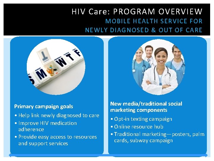 HIV Care: PROGRAM OVERVIEW MOBILE HEALTH SERVICE FOR NEWLY DIAGNOSED & OUT OF CARE