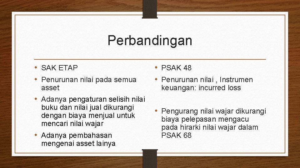 Perbandingan • SAK ETAP • Penurunan nilai pada semua asset • PSAK 48 •