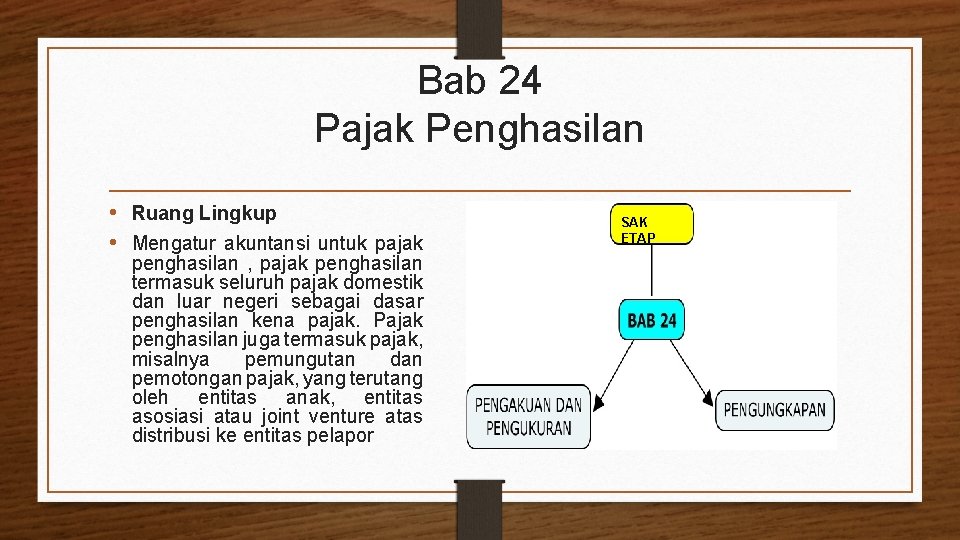 Bab 24 Pajak Penghasilan • Ruang Lingkup • Mengatur akuntansi untuk pajak penghasilan ,