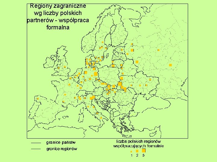 Regiony zagraniczne wg liczby polskich partnerów - współpraca formalna 