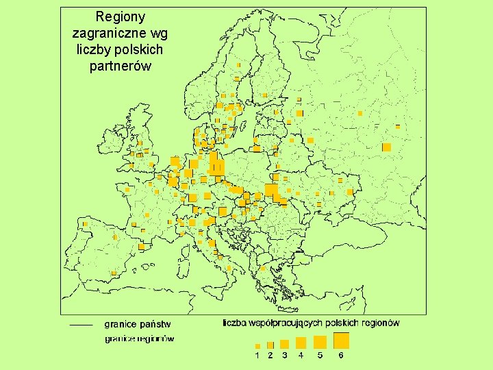 Regiony zagraniczne wg liczby polskich partnerów 