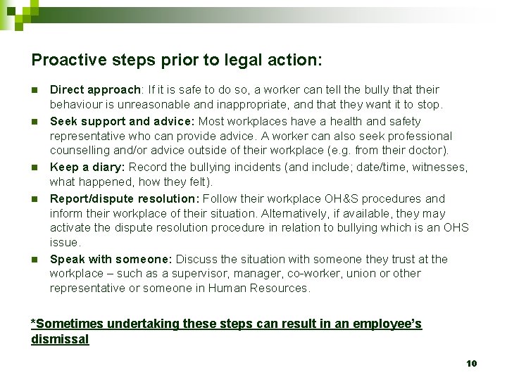 Proactive steps prior to legal action: n n n Direct approach: If it is