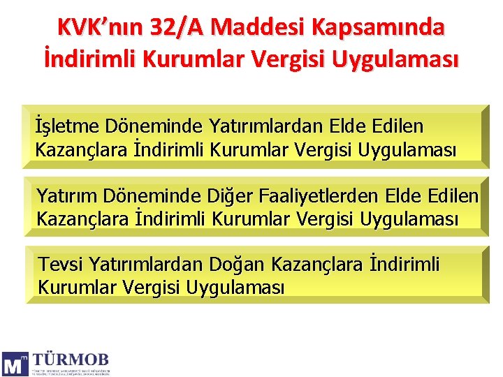 KVK’nın 32/A Maddesi Kapsamında İndirimli Kurumlar Vergisi Uygulaması İşletme Döneminde Yatırımlardan Elde Edilen Kazançlara