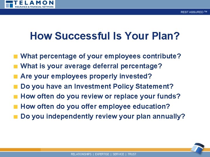How Successful Is Your Plan? What percentage of your employees contribute? What is your