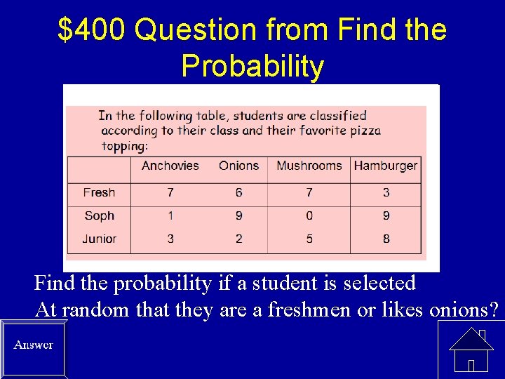 $400 Question from Find the Probability Find the probability if a student is selected