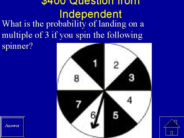 $400 Question from Independent What is the probability of landing on a multiple of