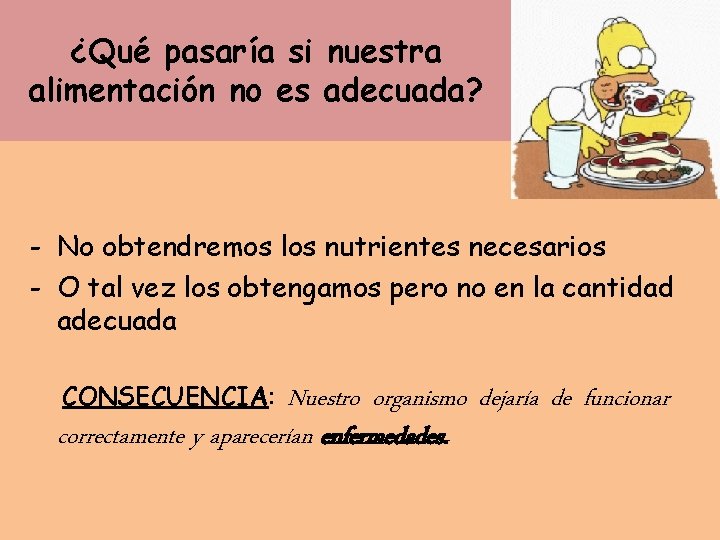 ¿Qué pasaría si nuestra alimentación no es adecuada? - No obtendremos los nutrientes necesarios