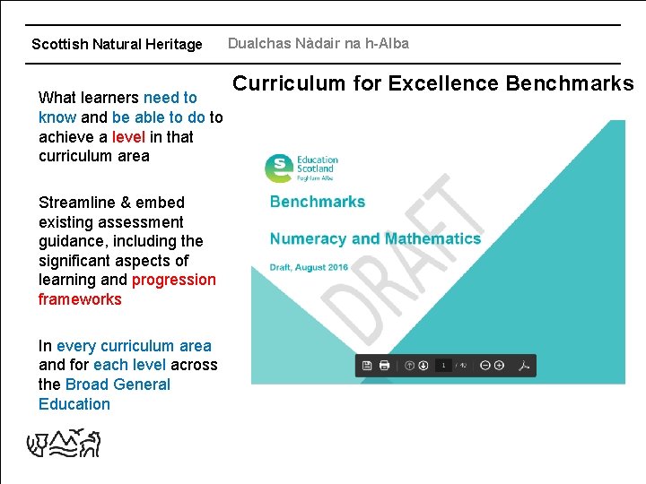 Scottish Natural Heritage Dualchas Nàdair na h-Alba What learners need to know and be