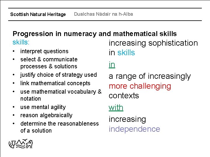Scottish Natural Heritage Dualchas Nàdair na h-Alba Progression in numeracy and mathematical skills: increasing