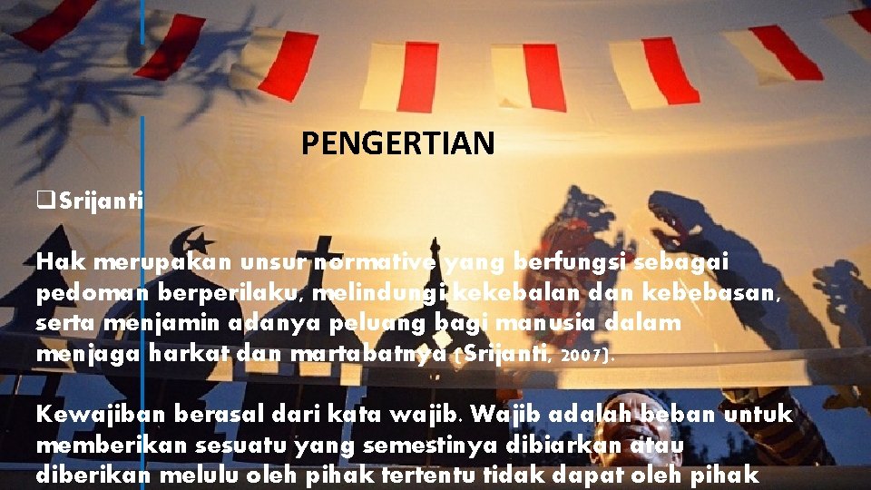 PENGERTIAN q. Srijanti Hak merupakan unsur normative yang berfungsi sebagai pedoman berperilaku, melindungi kekebalan