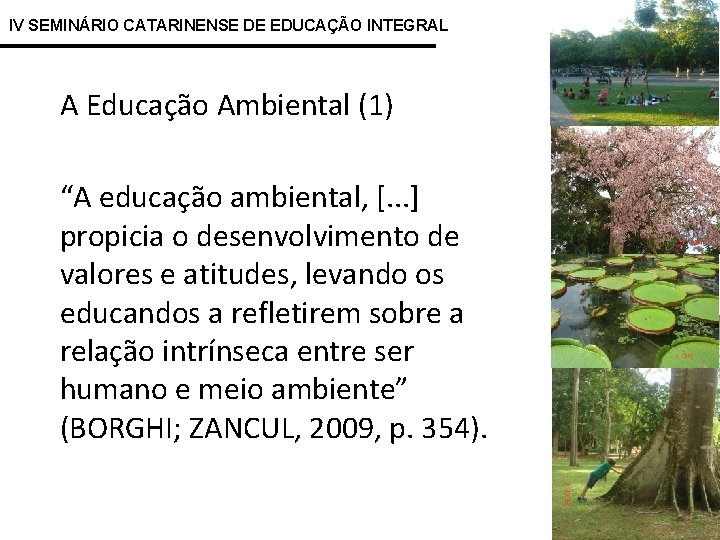 IV SEMINÁRIO CATARINENSE DE EDUCAÇÃO INTEGRAL A Educação Ambiental (1) “A educação ambiental, [.
