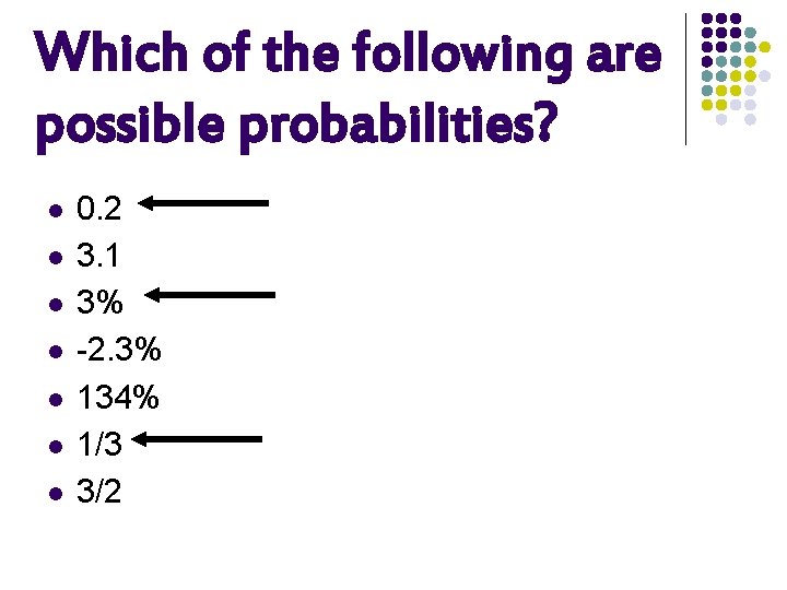 Which of the following are possible probabilities? l l l l 0. 2 3.