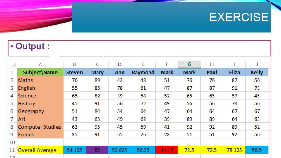 EXERCISE • Output : 