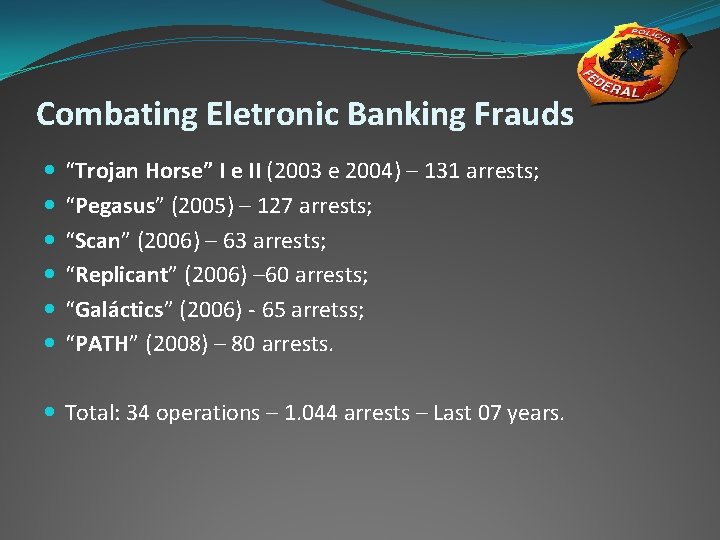 Combating Eletronic Banking Frauds “Trojan Horse” I e II (2003 e 2004) – 131