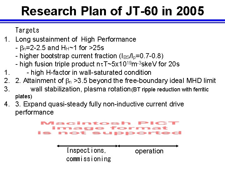 Research Plan of JT-60 in 2005 1. 2. 3. Targets Long sustainment of High