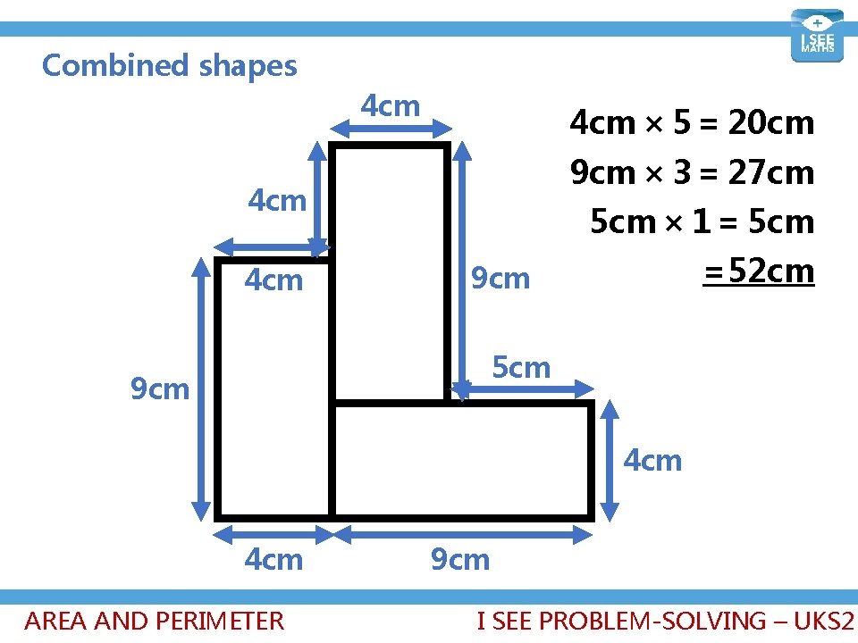 Combined shapes 4 cm × 5 = 20 cm 9 cm × 3 =