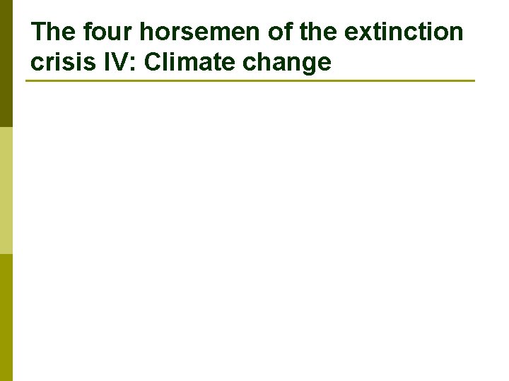 The four horsemen of the extinction crisis IV: Climate change 