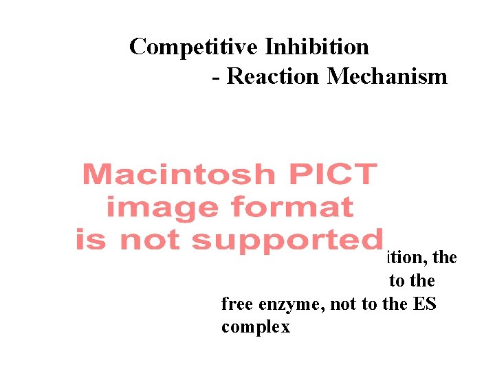 Competitive Inhibition - Reaction Mechanism In competitive inhibition, the inhibitor binds only to the