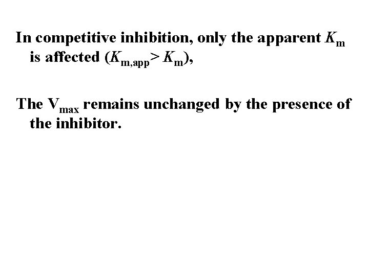 In competitive inhibition, only the apparent Km is affected (Km, app> Km), The Vmax